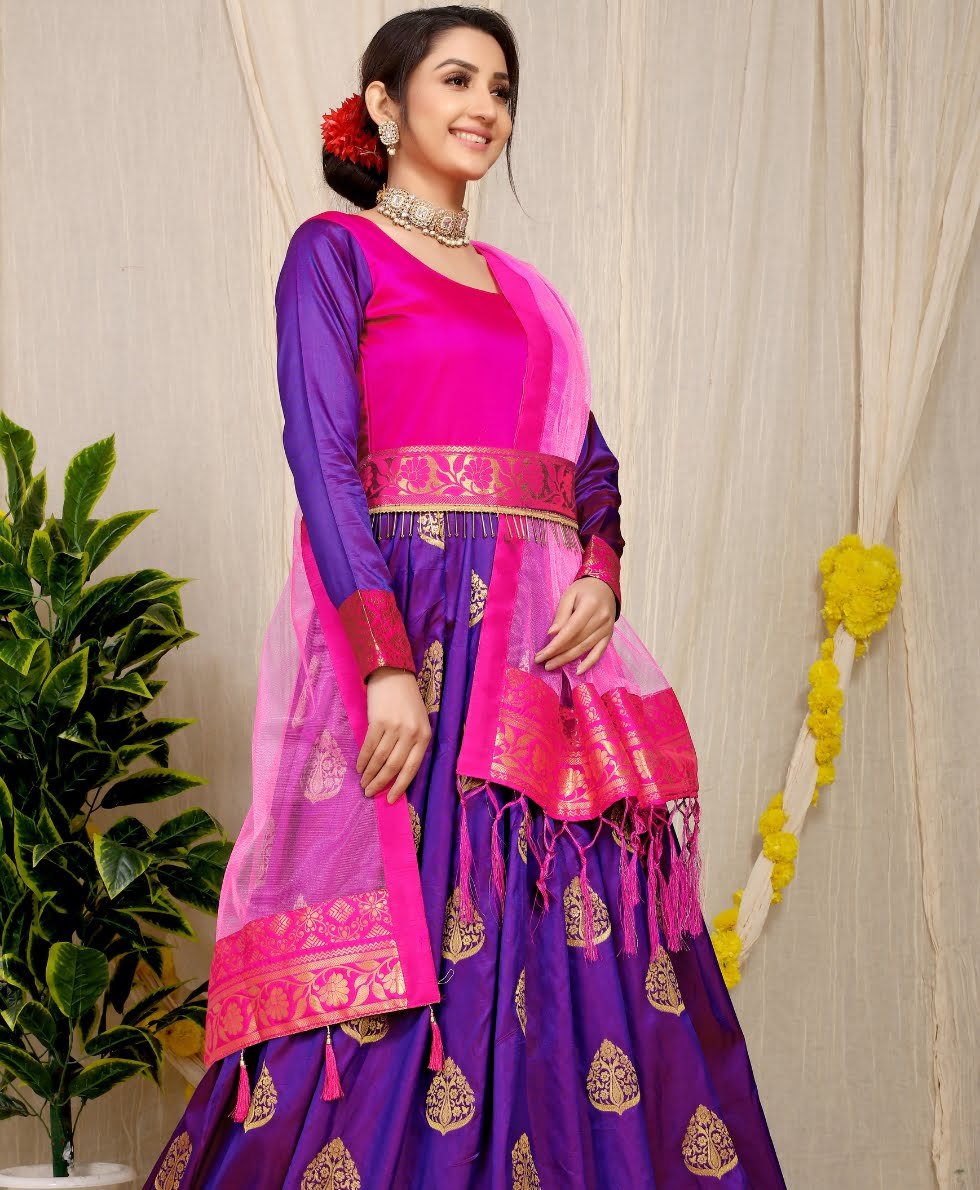 Purple Gown with weaving work - Minurah