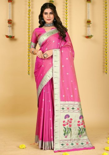 Taffy Pink Soft Pure Silk Paithani Saree