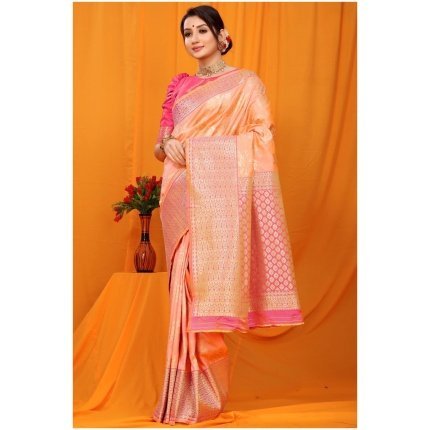 Ginger Orange Kanchipuram Pure silk handloom saree with pure zari weaving work