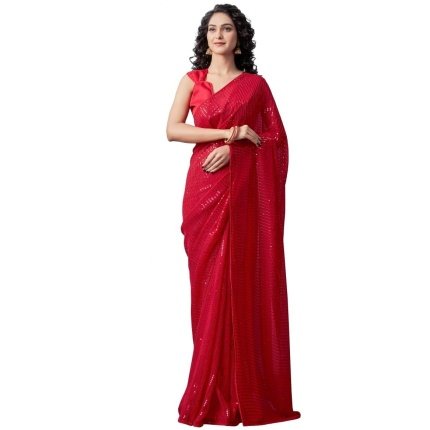 Red Sequence Saree