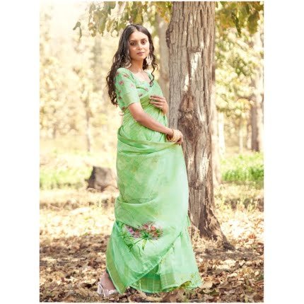Mint Green Rajwadi Cotton With Jacquard Border Saree