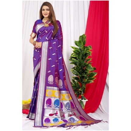 Purple Chandramukhi Paithani Soft Pure Silk Saree