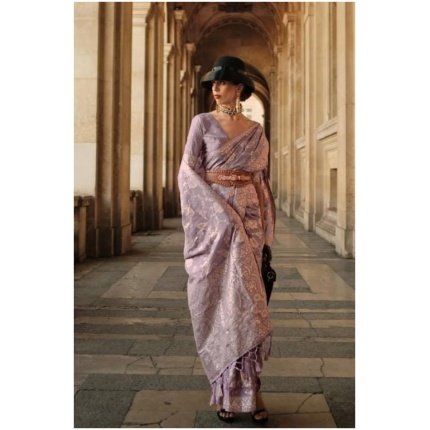Mauve Gota Zari Weaved Silk Saree