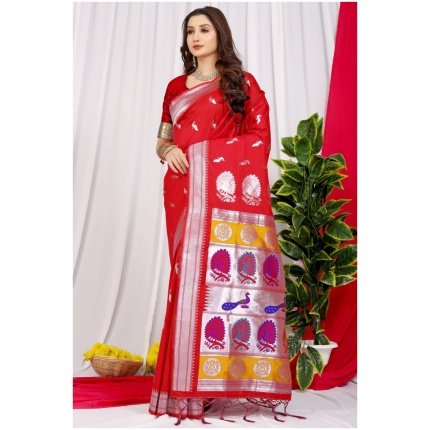 Red Chandramukhi Paithani Soft Pure Silk Saree