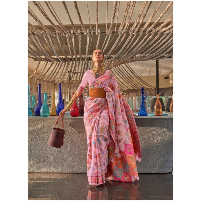 Blush Pink Kashmiri Modal Weaving Silk Saree