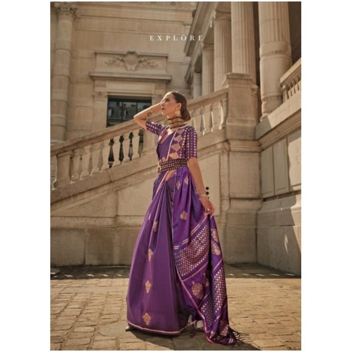 Purple Pure Satin Weaving Silk Saree
