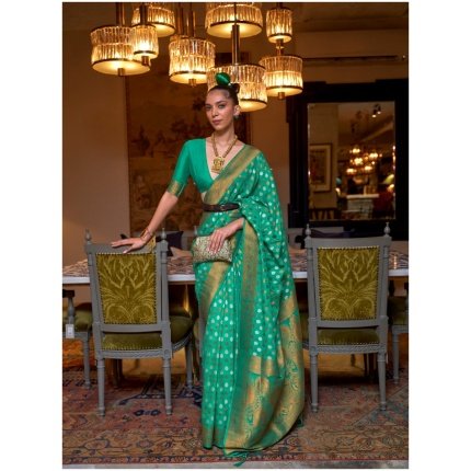 Green Pure Khadi Copper Zari Weaving Silk Saree