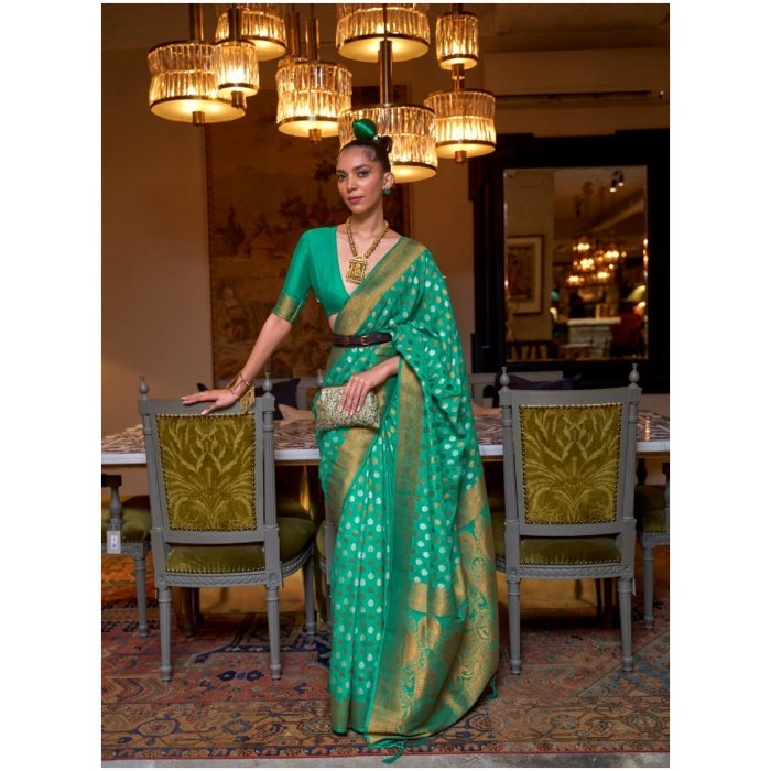 Green Pure Khadi Copper Zari Weaving Silk Saree