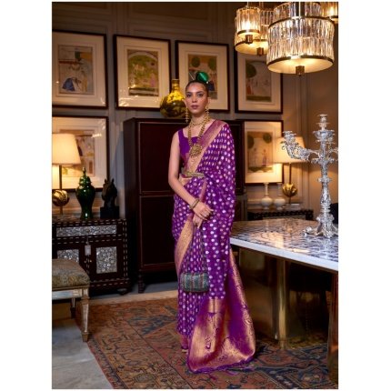 Violet Pure Khadi Copper Zari Weaving Silk Saree