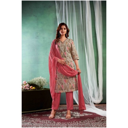 Sand & Pink Straight Kurti set with dupatta