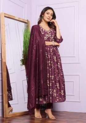 Wine Kurti set with Dupatta