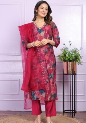 Printed Wine Kurti set with Dupatta