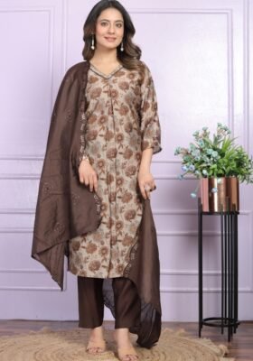 Brown & Sand Kurti set with Pant