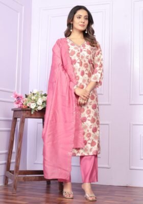 Cream & Rose Kurti set with Pant