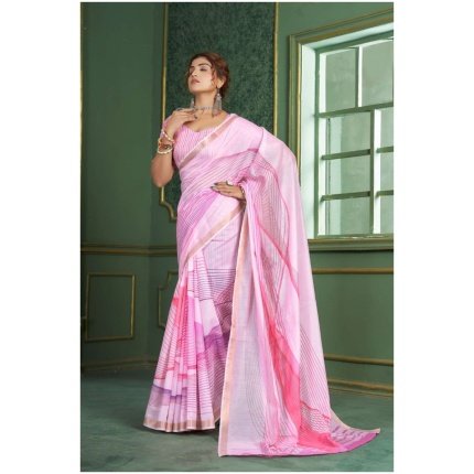 Pink Chanderi Cotton Digital Print Saree