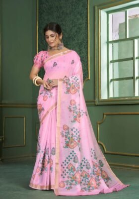 Blush Chanderi Cotton Digital Print Saree