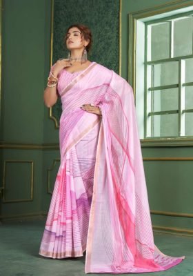 Pink Chanderi Cotton Digital Print Saree
